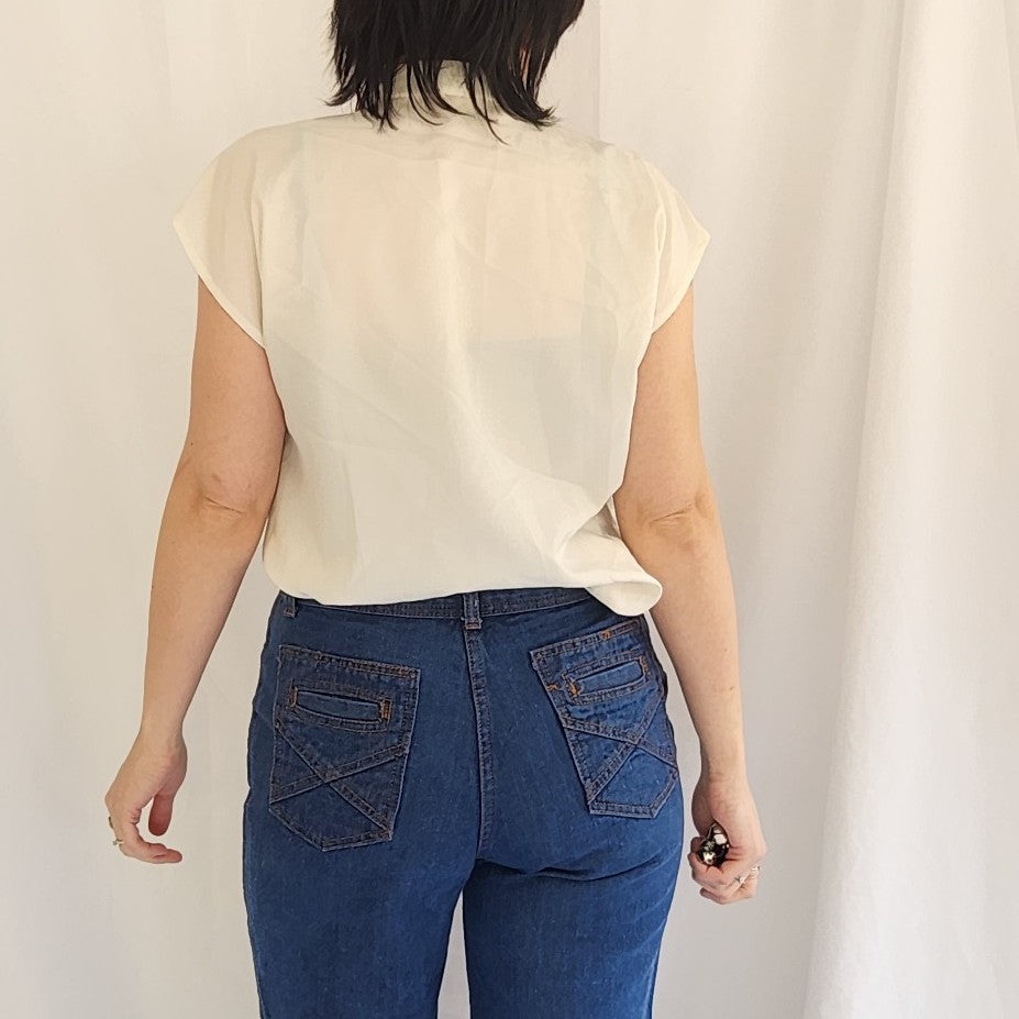 70s Ivory Sleeveless Blouse with Bow