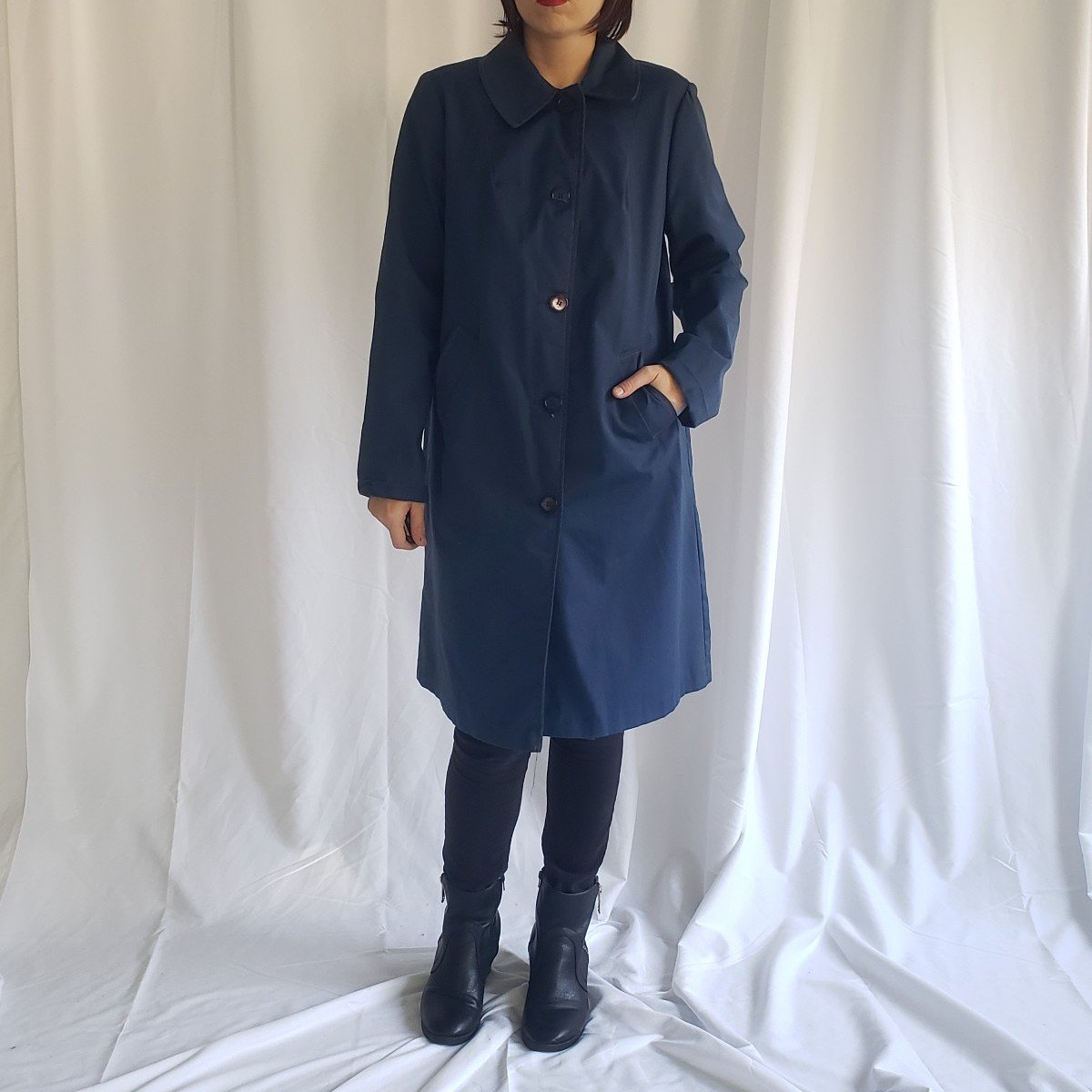 70s Blue Trench Coat with Orange Stitching