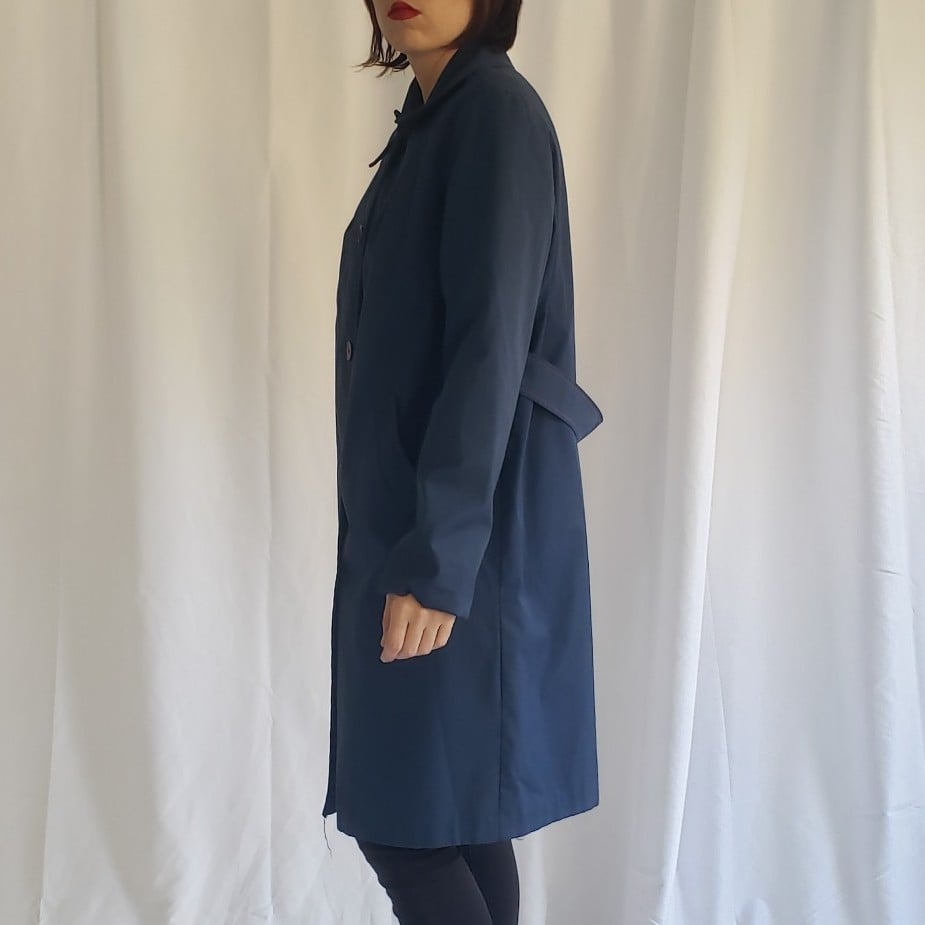 70s Blue Trench Coat with Orange Stitching