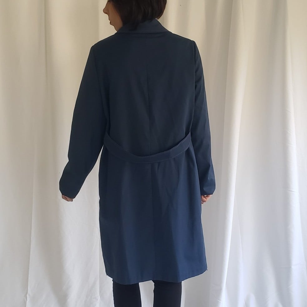 70s Blue Trench Coat with Orange Stitching