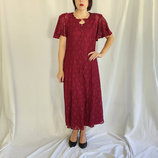 90s Pink Lace Whimsigoth Midi Dress