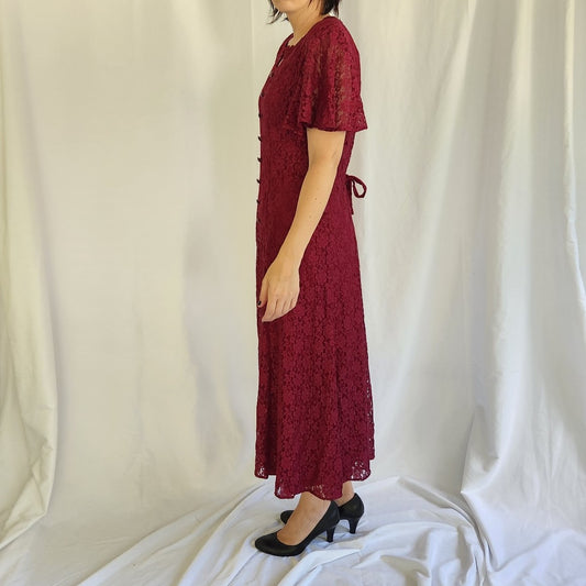 90s Pink Lace Whimsigoth Midi Dress