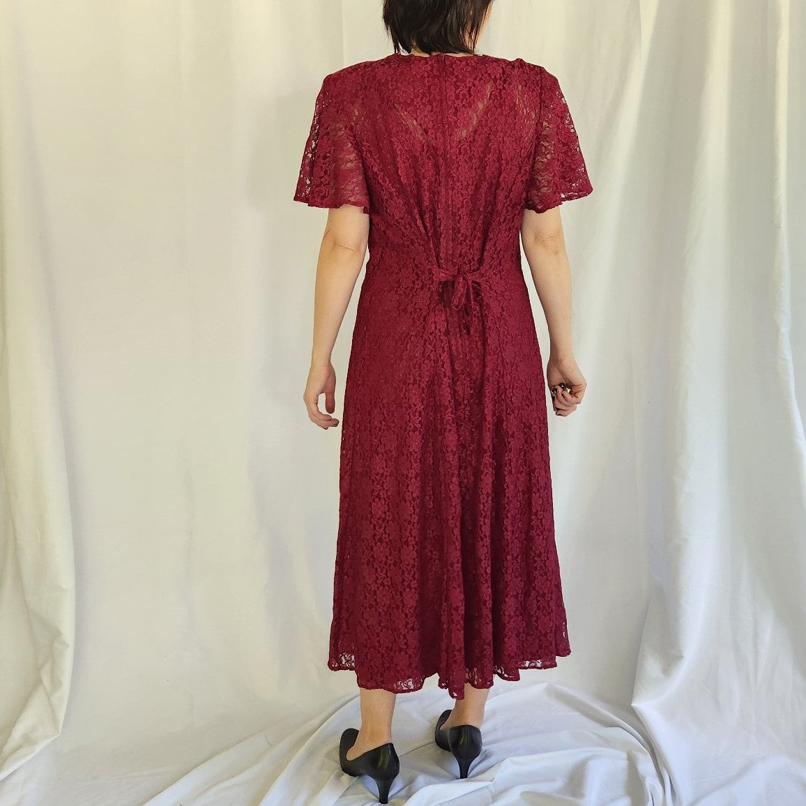 90s Pink Lace Whimsigoth Midi Dress