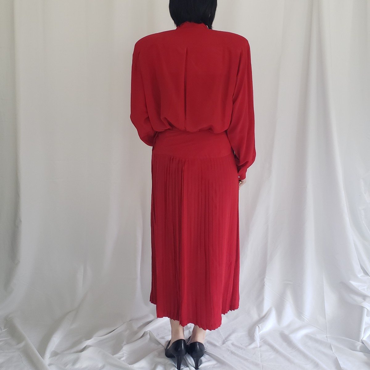 80s/90s Red Silk Skirt Set