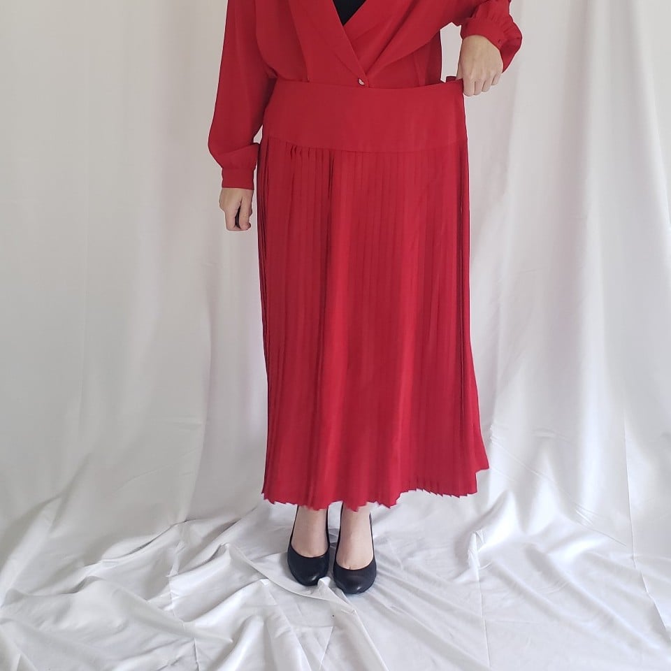 80s/90s Red Silk Skirt Set