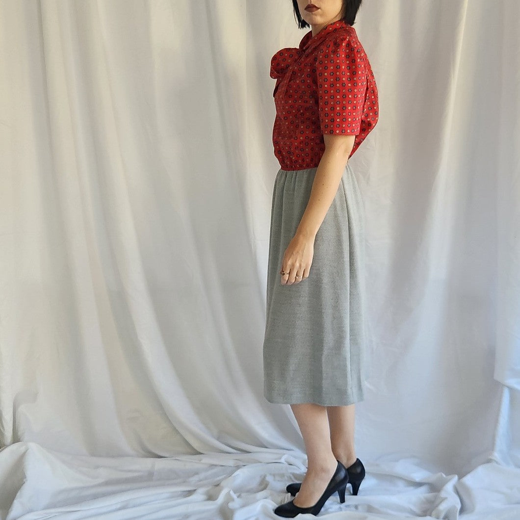 70s/80s Red and Gray Day Dress