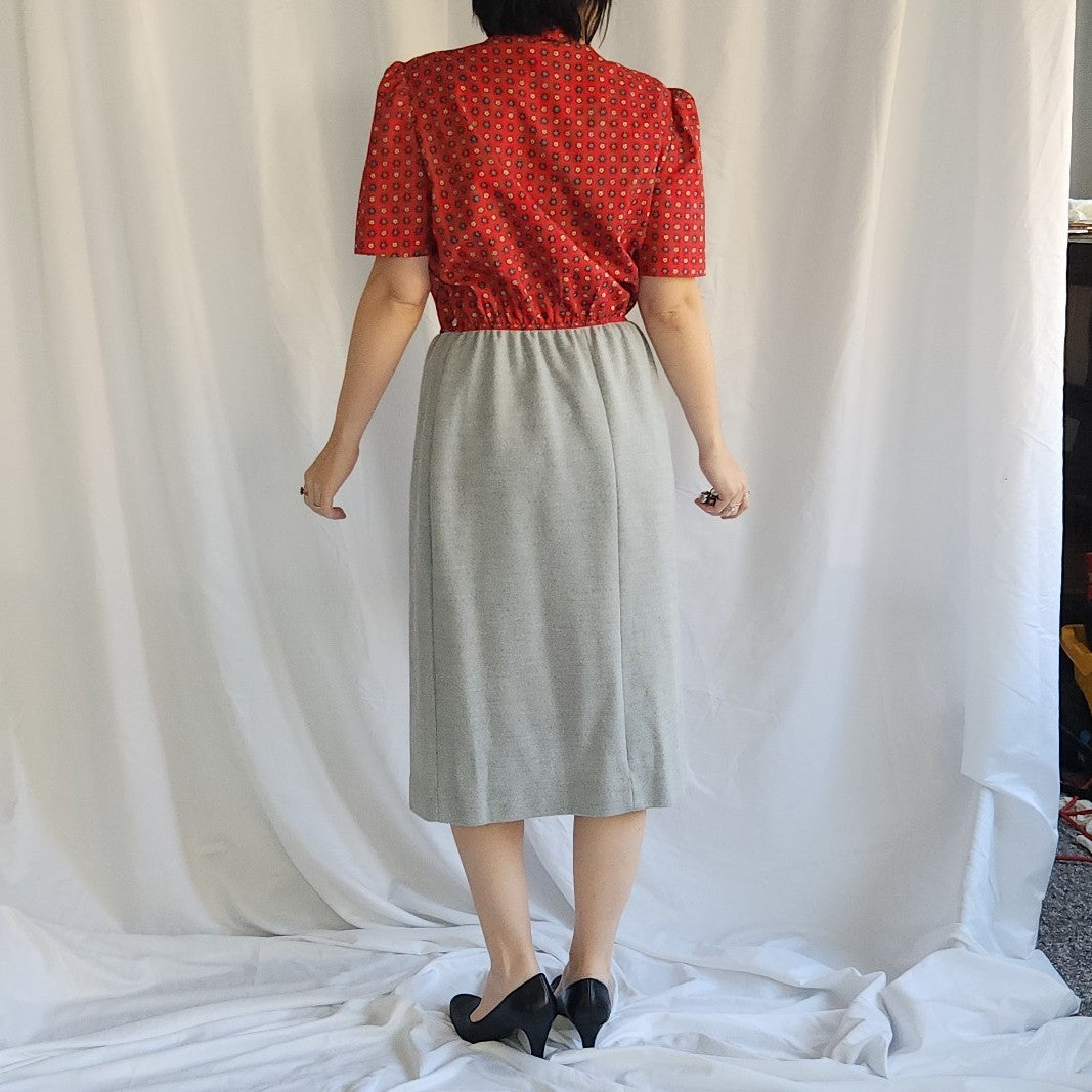 70s/80s Red and Gray Day Dress