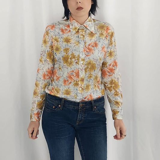 70s Kmart Floral Dagger Collar Button Down