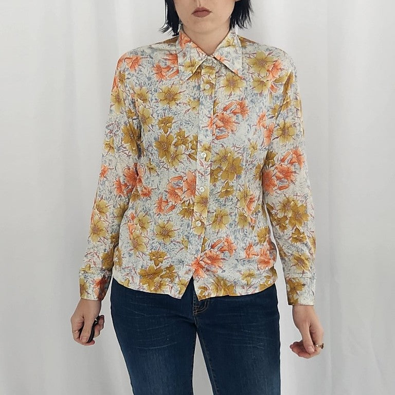 70s Kmart Floral Dagger Collar Button Down