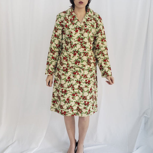 60s Handmade Rose Print Skirt Suit