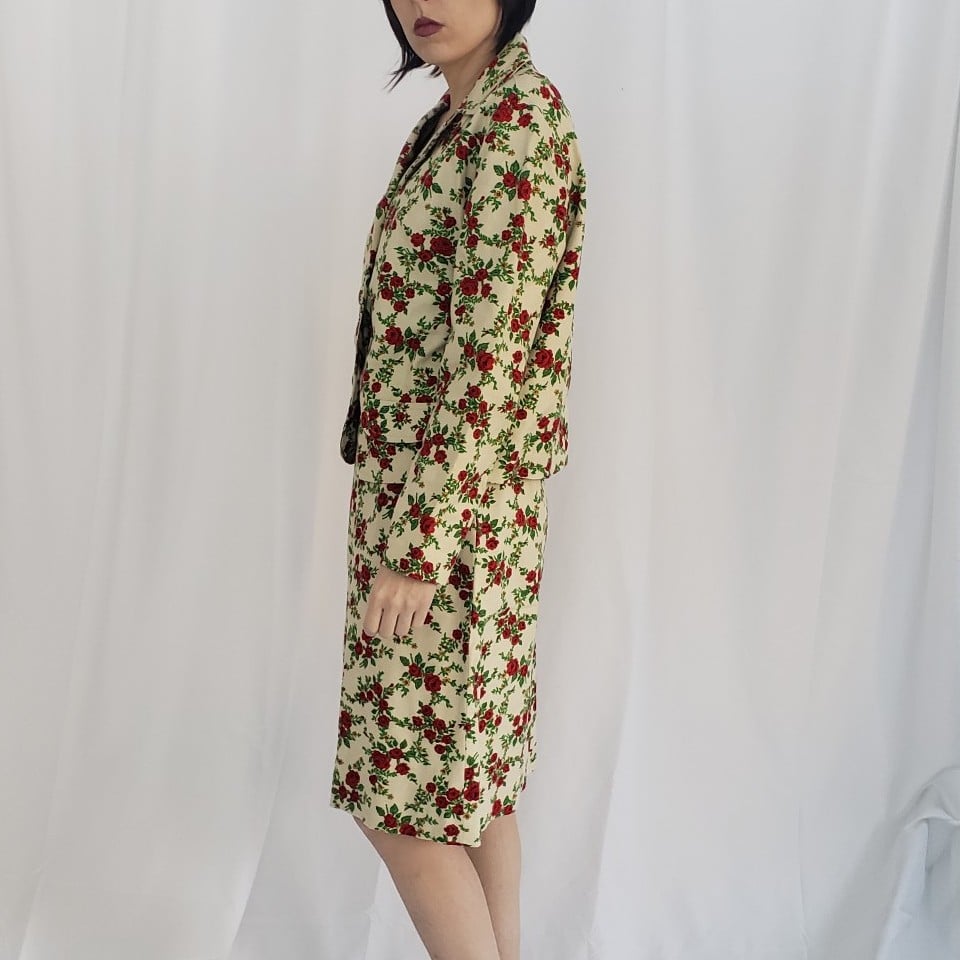 60s Handmade Rose Print Skirt Suit