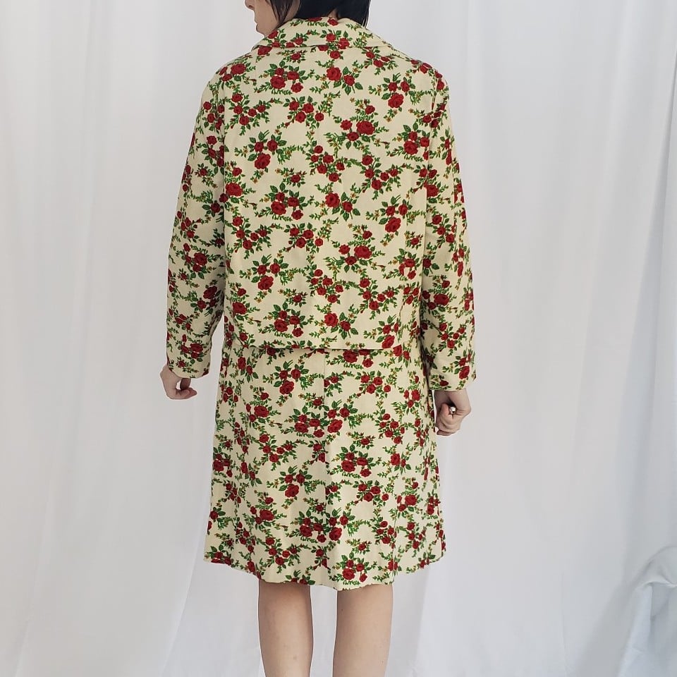 60s Handmade Rose Print Skirt Suit