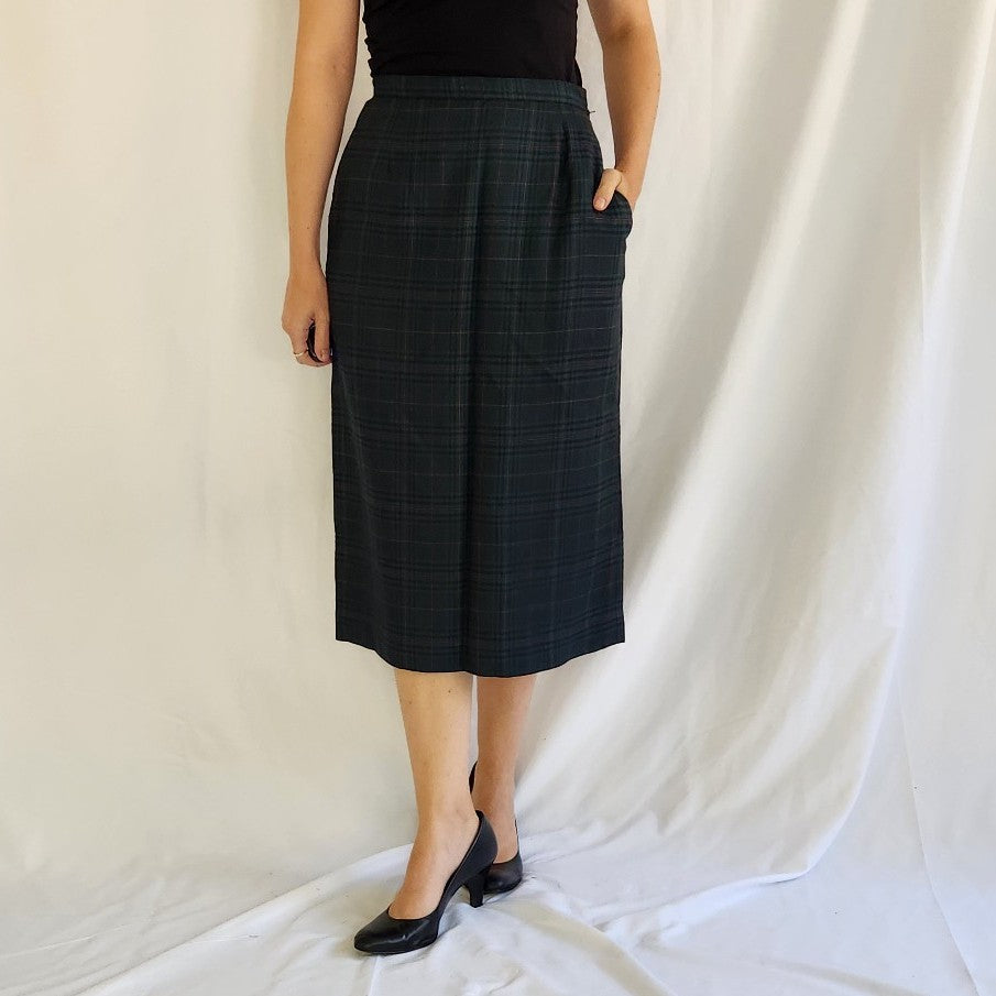 90s Green Plaid Pencil Skirt