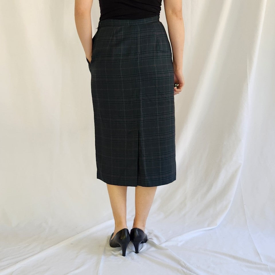 90s Green Plaid Pencil Skirt