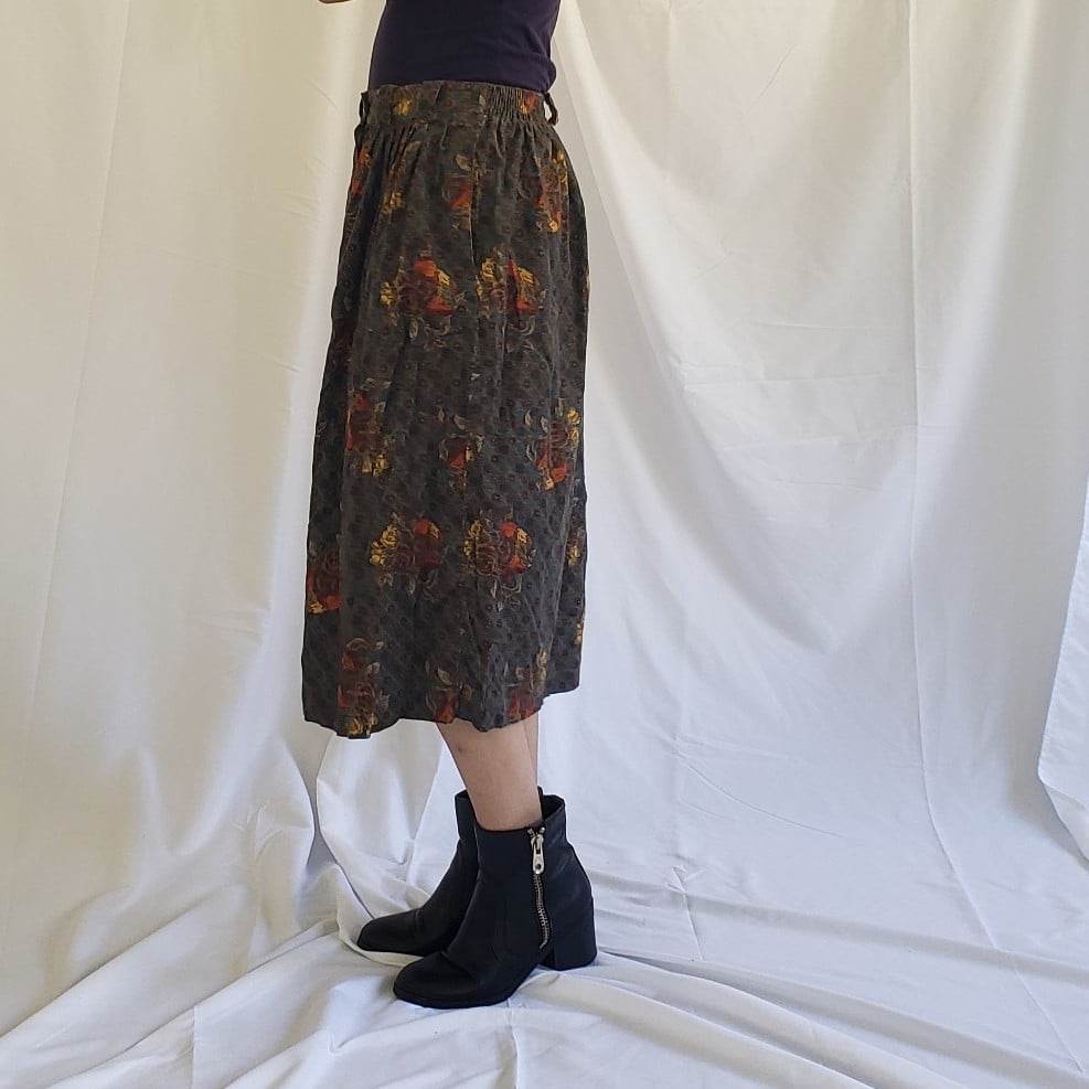 90s Blue Corduroy Floral Button Down Skirt