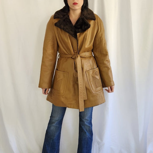 70s Brown Leather Trench Coat