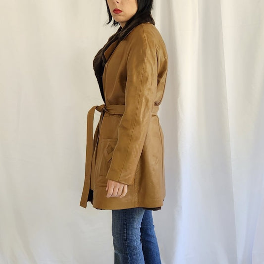 70s Brown Leather Trench Coat