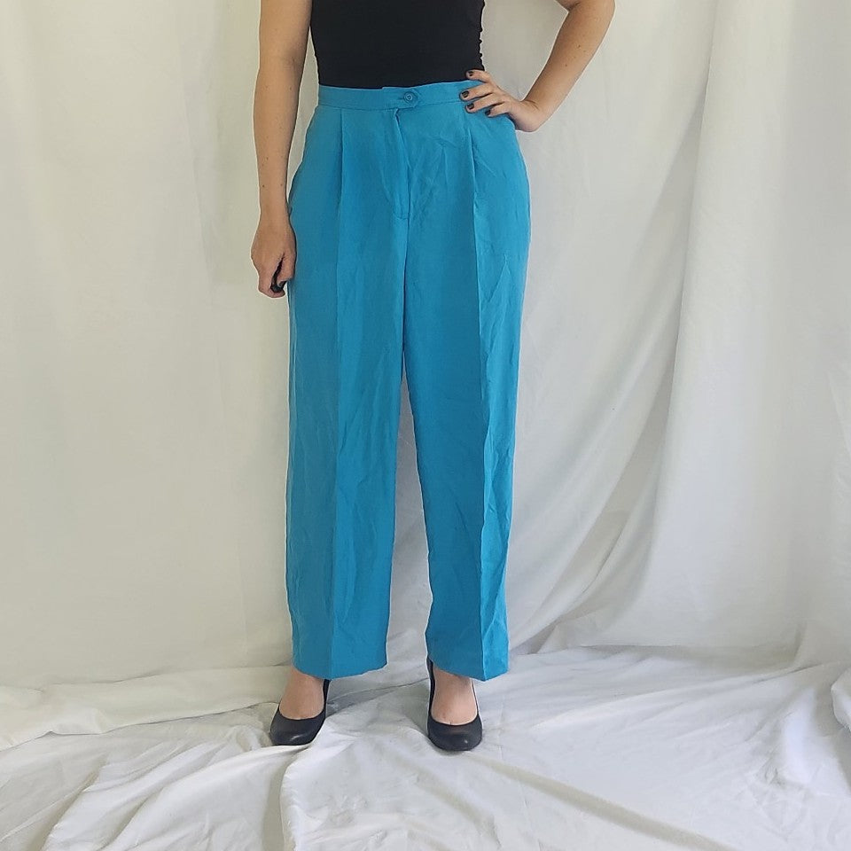 90s Bright Blue Silk Pants