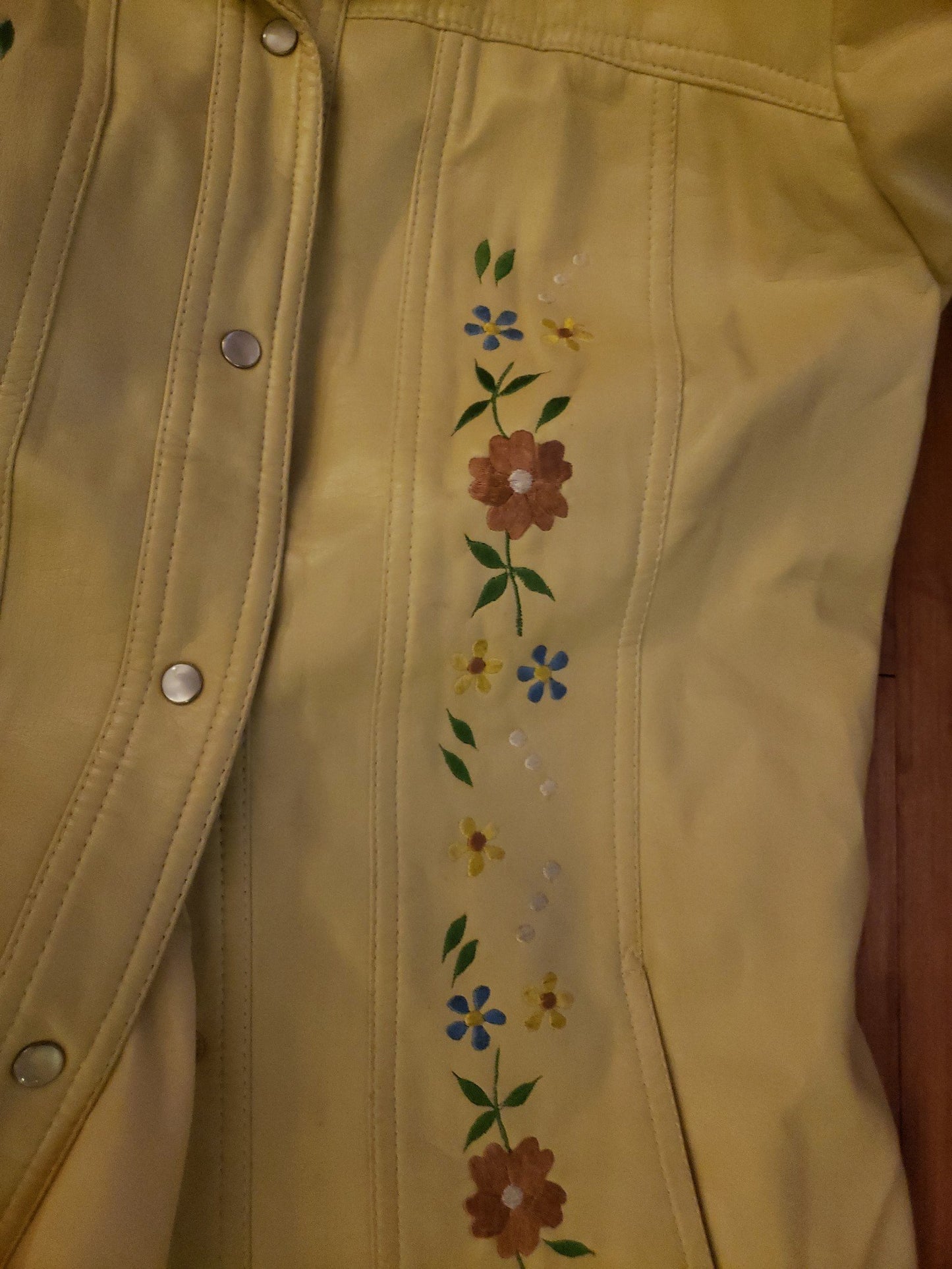 70s Yellow Faux Leather Floral Embroidered Jacket