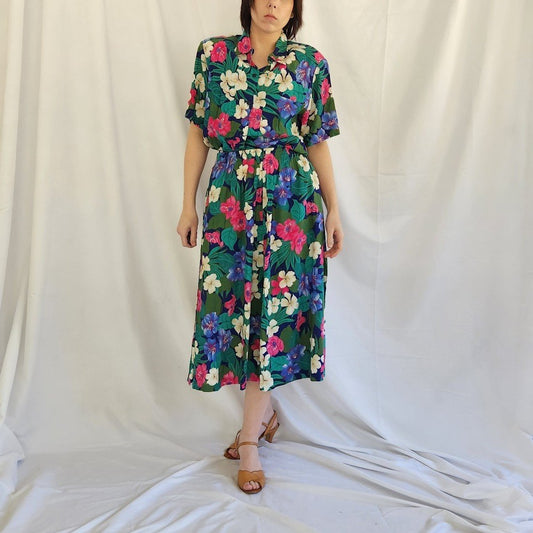 90s Blue, Green, and Pink Floral Skirt Set