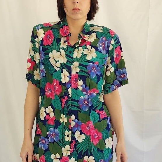 90s Blue, Green, and Pink Floral Skirt Set