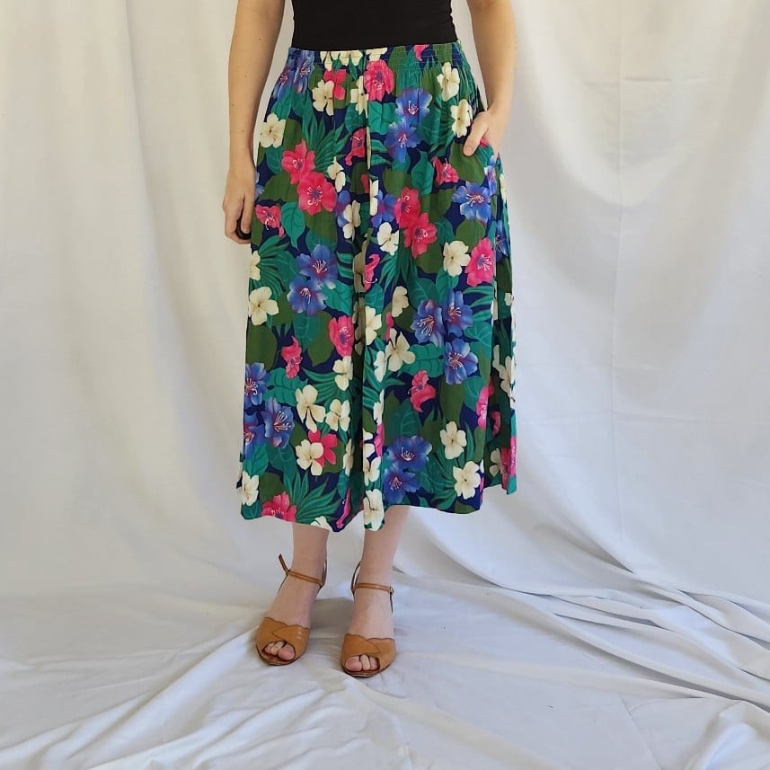 90s Blue, Green, and Pink Floral Skirt Set