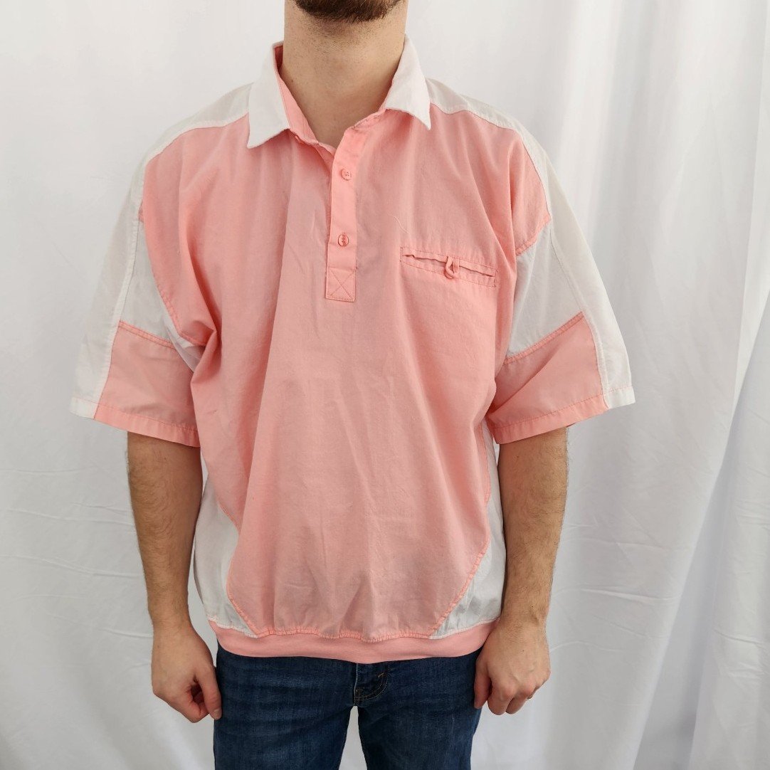 80s Pink and White Collared Shirt