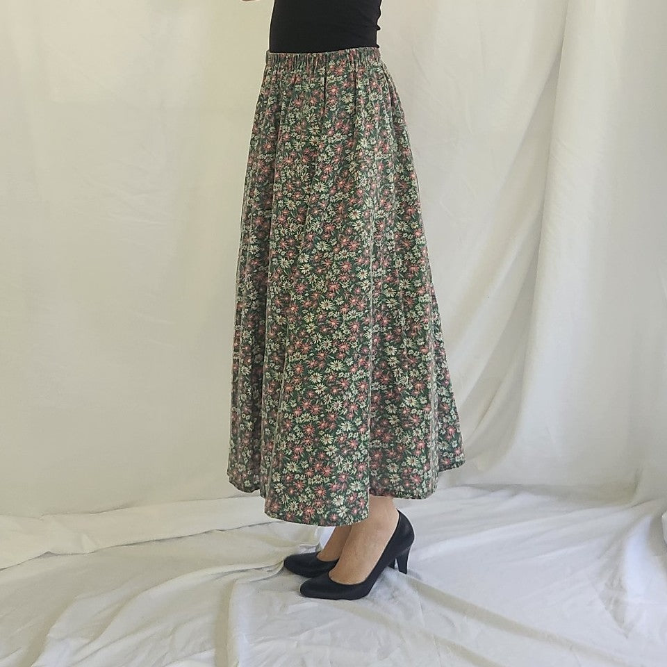 90s Green and Pink Home Made Floral Maxi Skirt