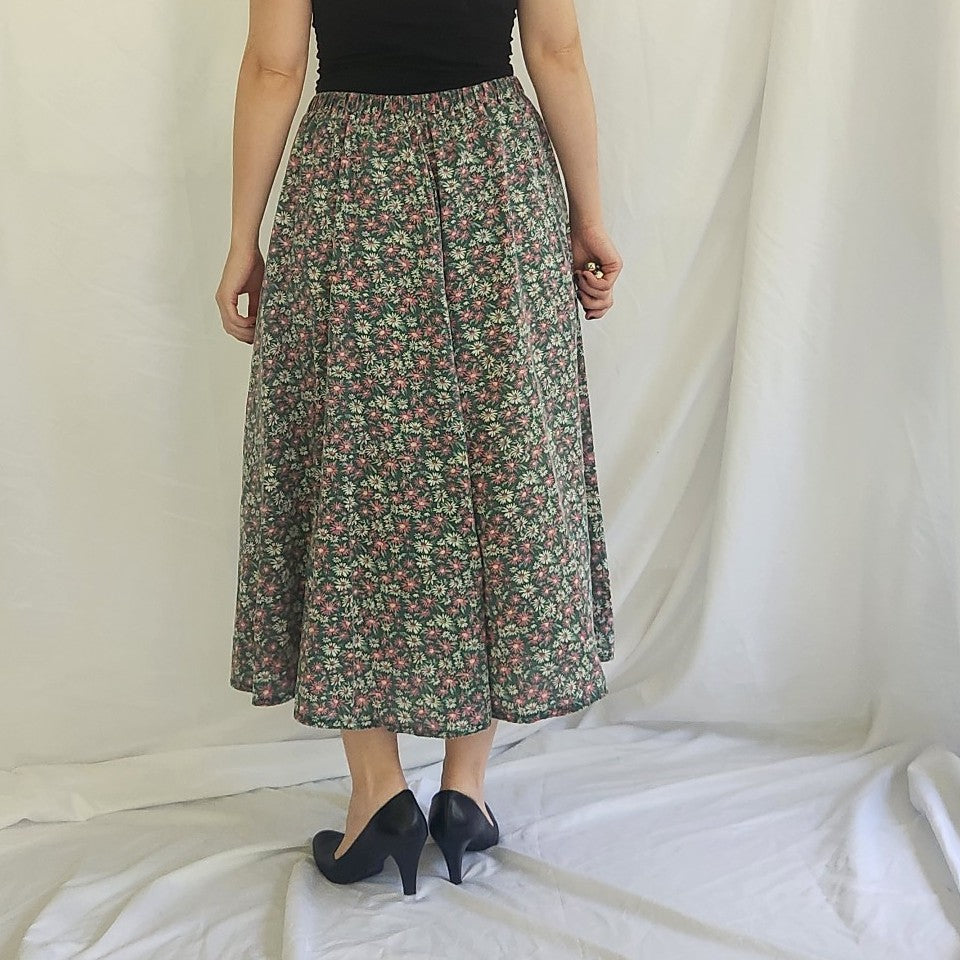 90s Green and Pink Home Made Floral Maxi Skirt