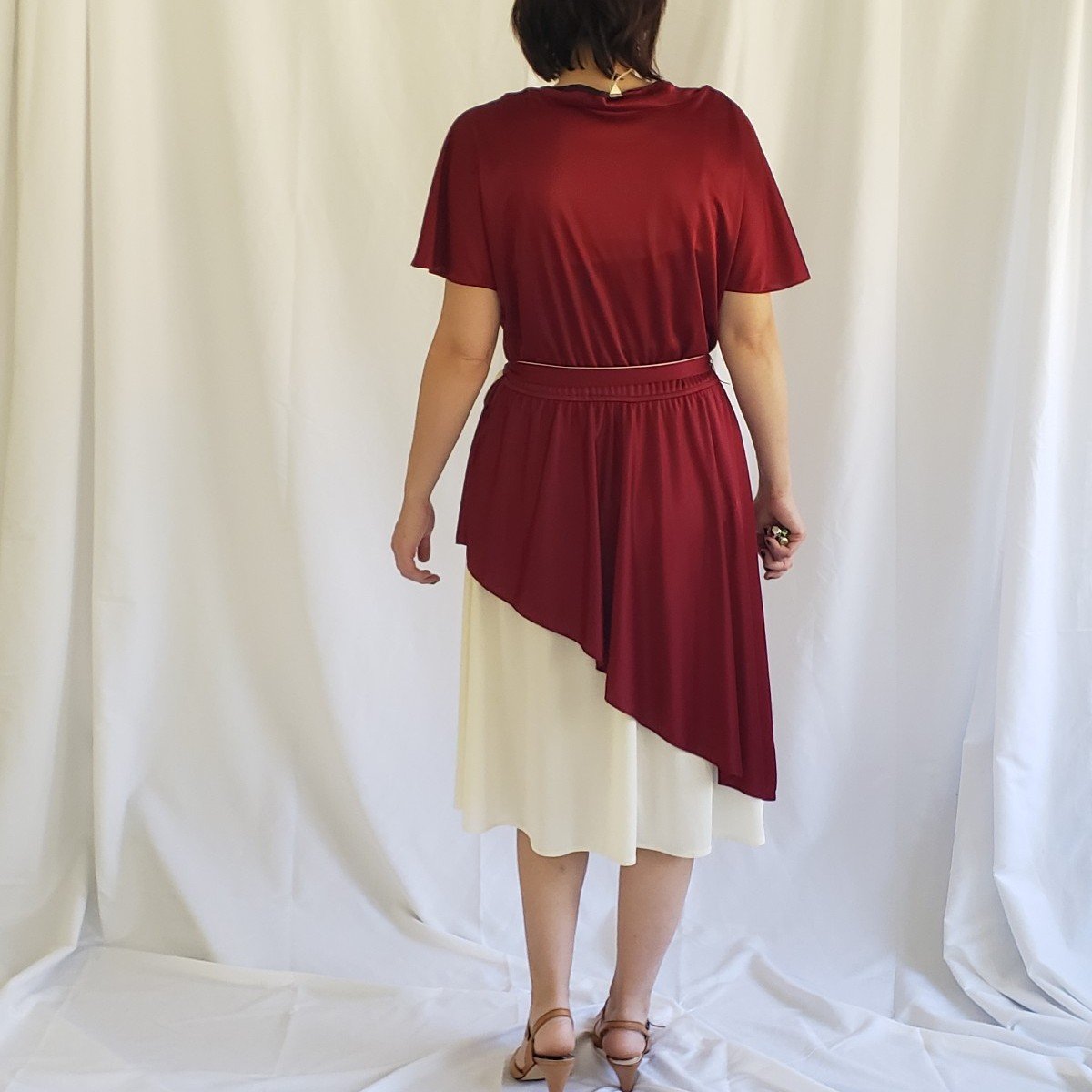 70s Red and White Dress with Bird Print