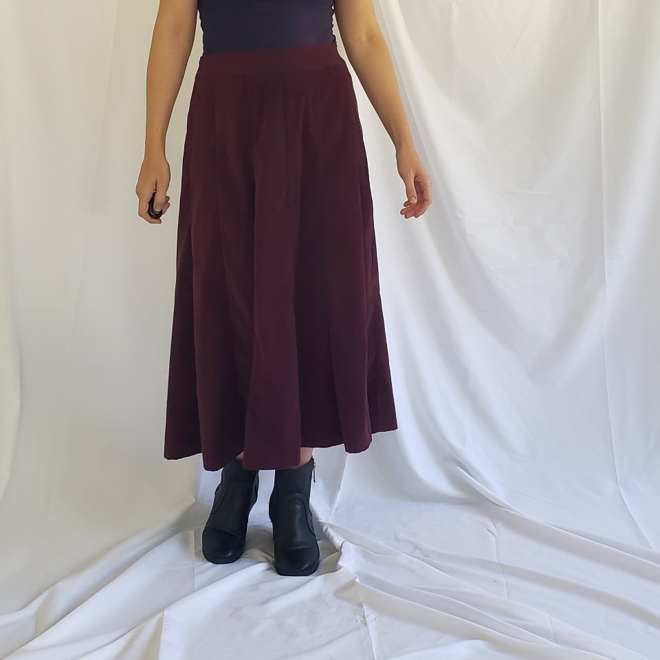 Burgundy Faux Suede Midi Skirt