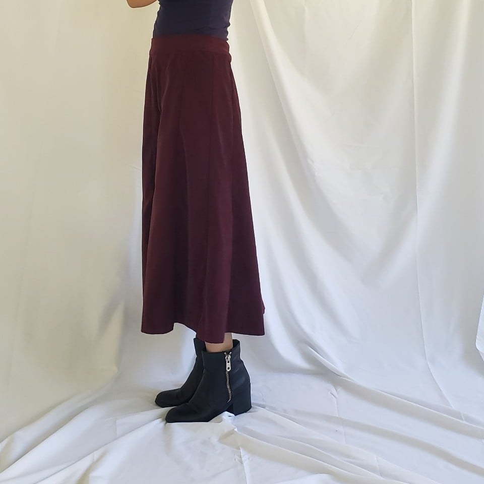 Burgundy Faux Suede Midi Skirt