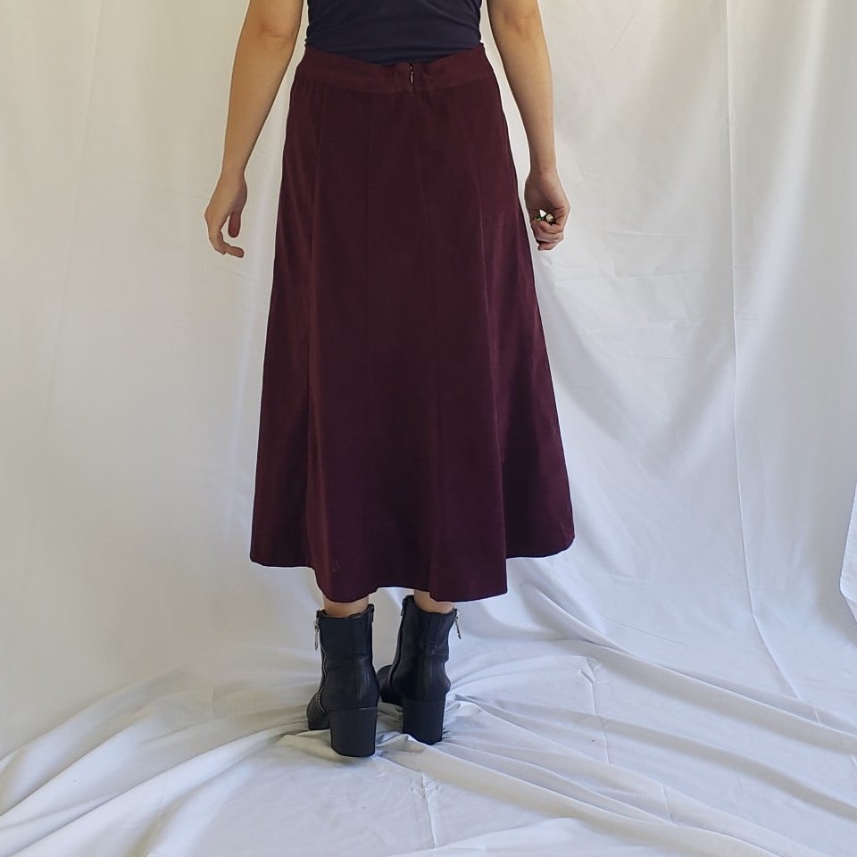 Burgundy Faux Suede Midi Skirt