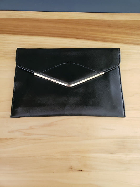Vintage Faux Leather Black Envelope Clutch