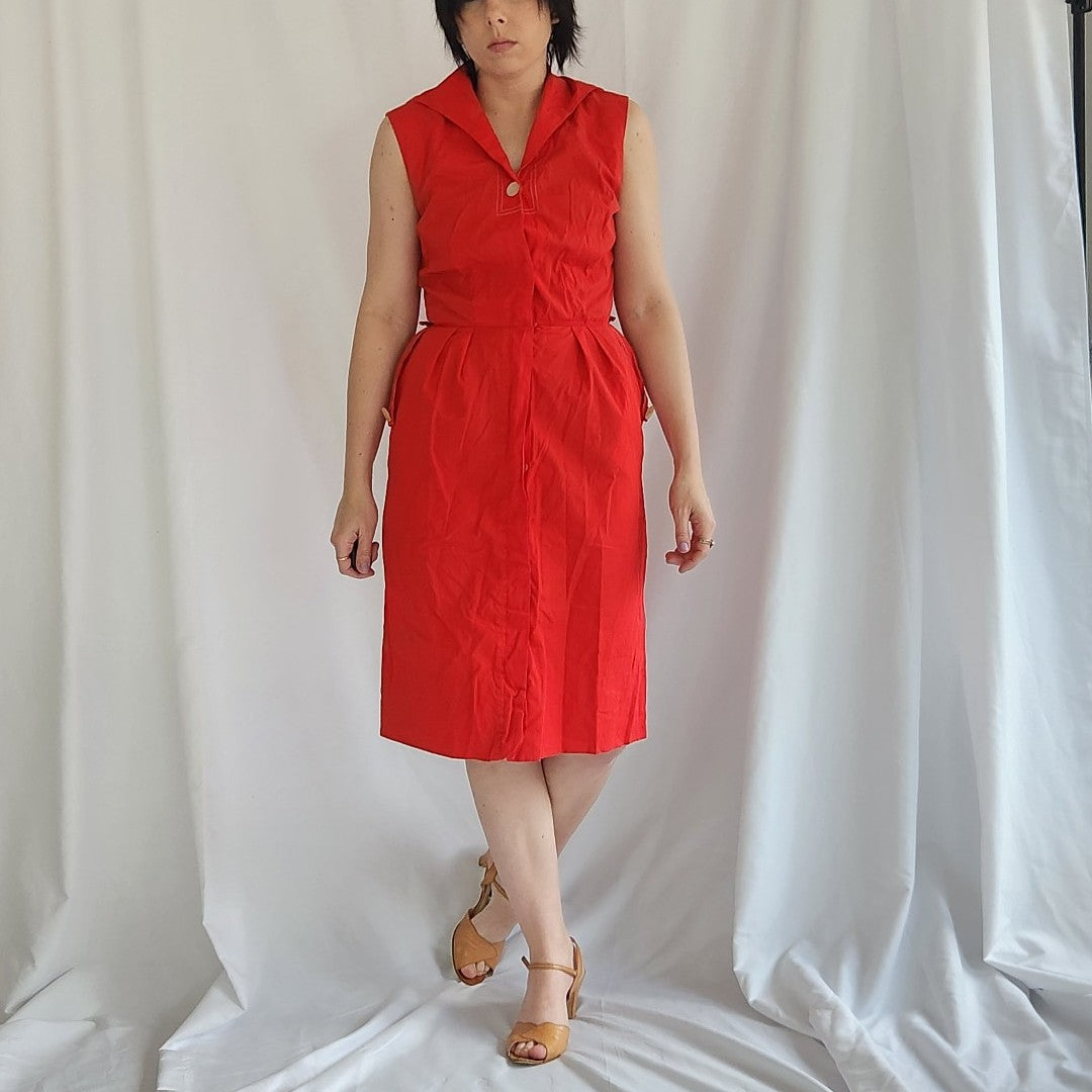 60s Red Sleeveless Day Dress