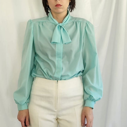 80s Robin's Egg Blue Blouse
