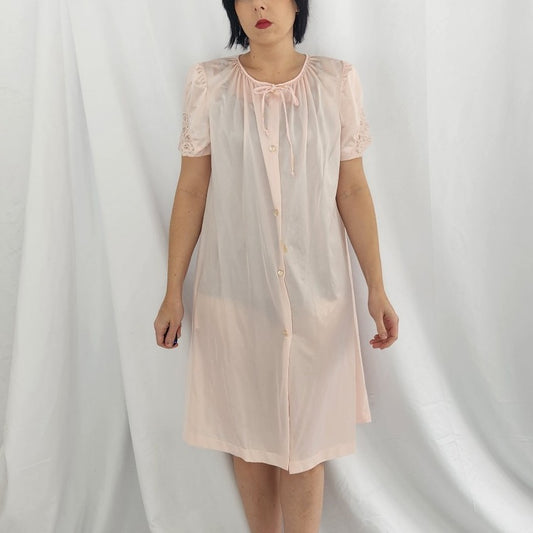 80s Pink Nylon Robe