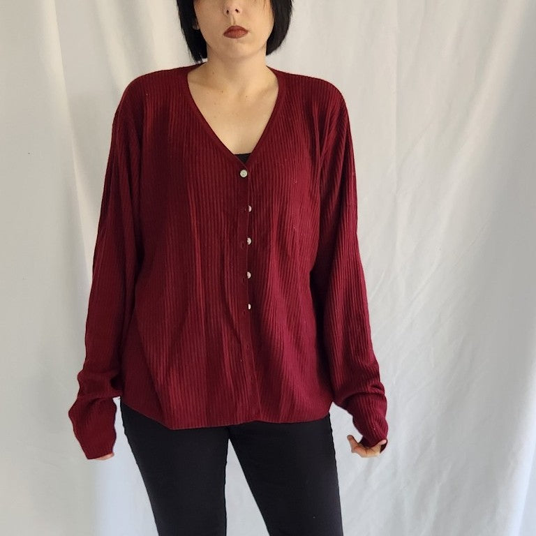 90s Burgundy Ribbed Cardigan