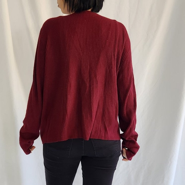 90s Burgundy Ribbed Cardigan