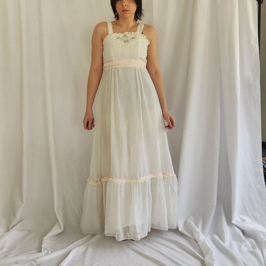 70s White Maxi Sundress
