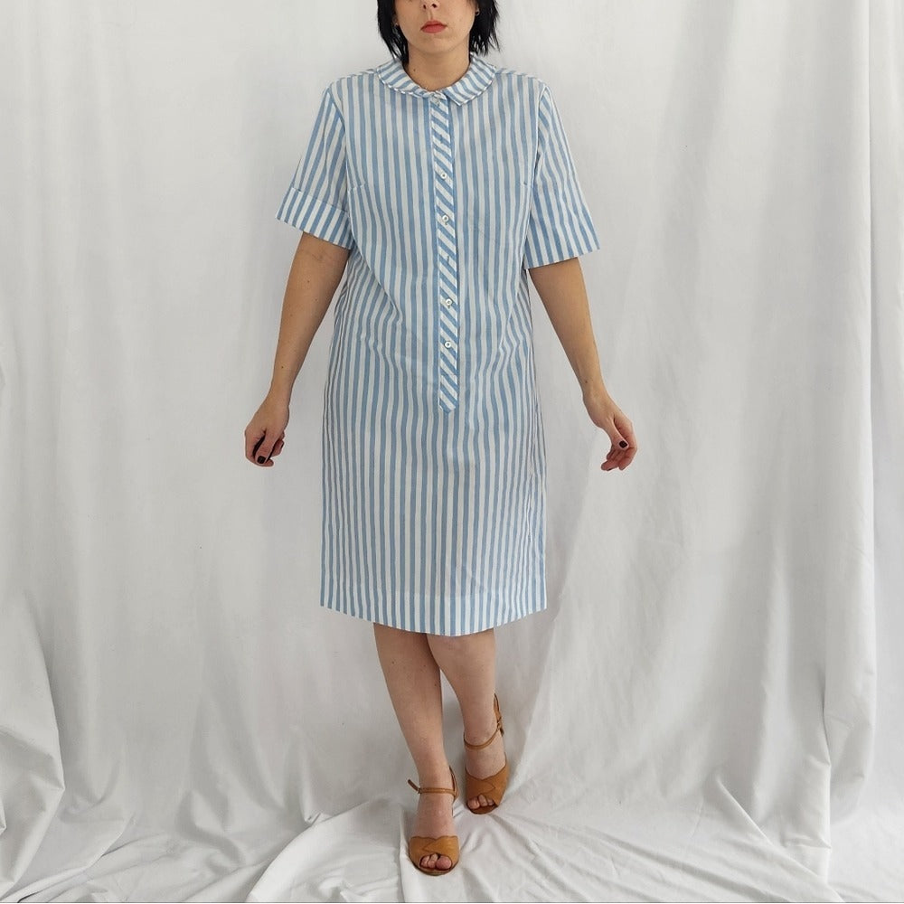 60s Blue and White Striped Shirt Dress