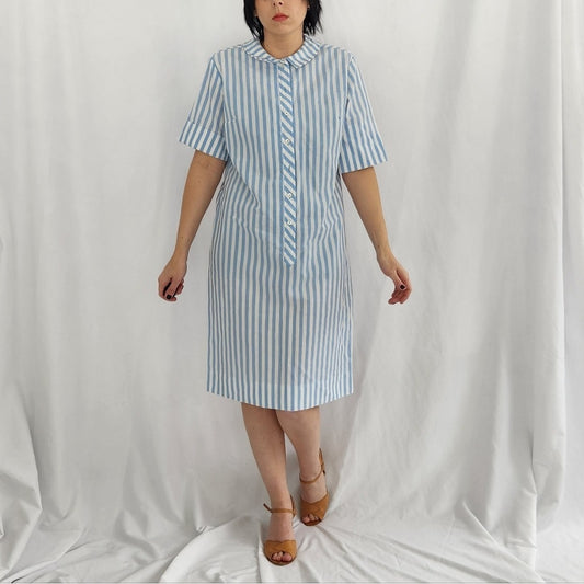 60s Blue and White Striped Shirt Dress
