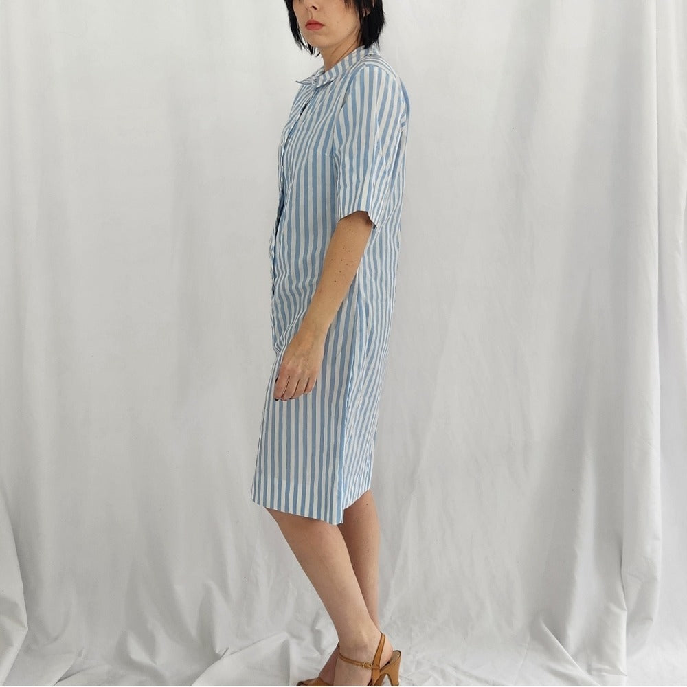 60s Blue and White Striped Shirt Dress