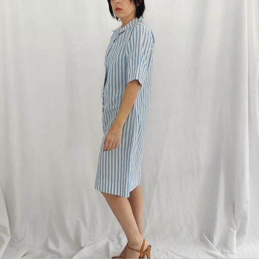 60s Blue and White Striped Shirt Dress