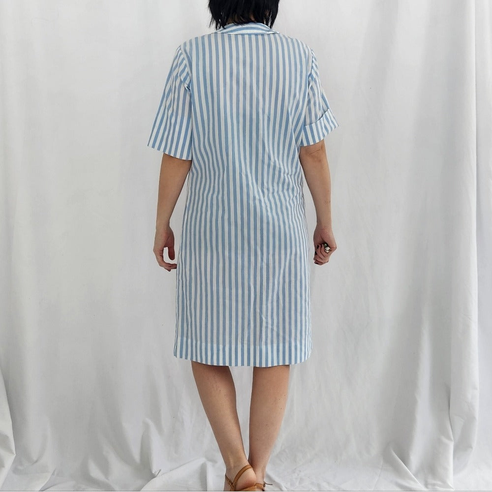 60s Blue and White Striped Shirt Dress