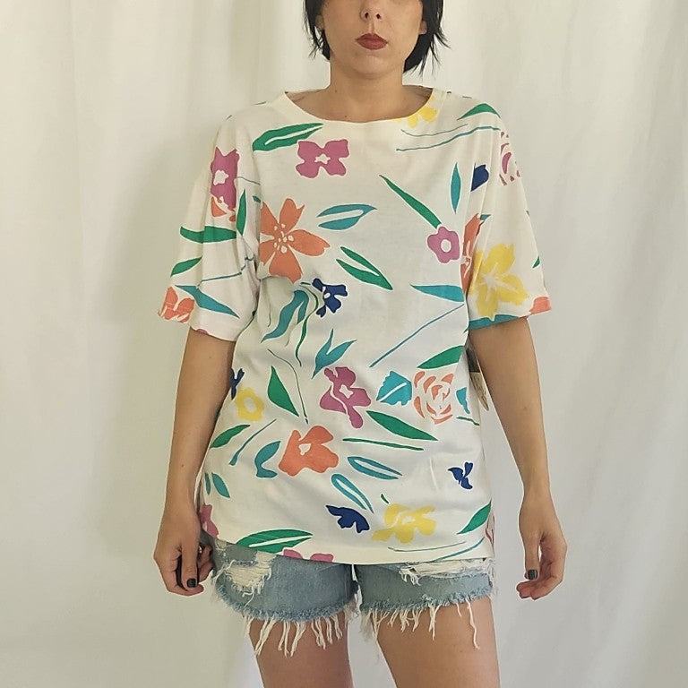90s Deadstock White Floral Tee