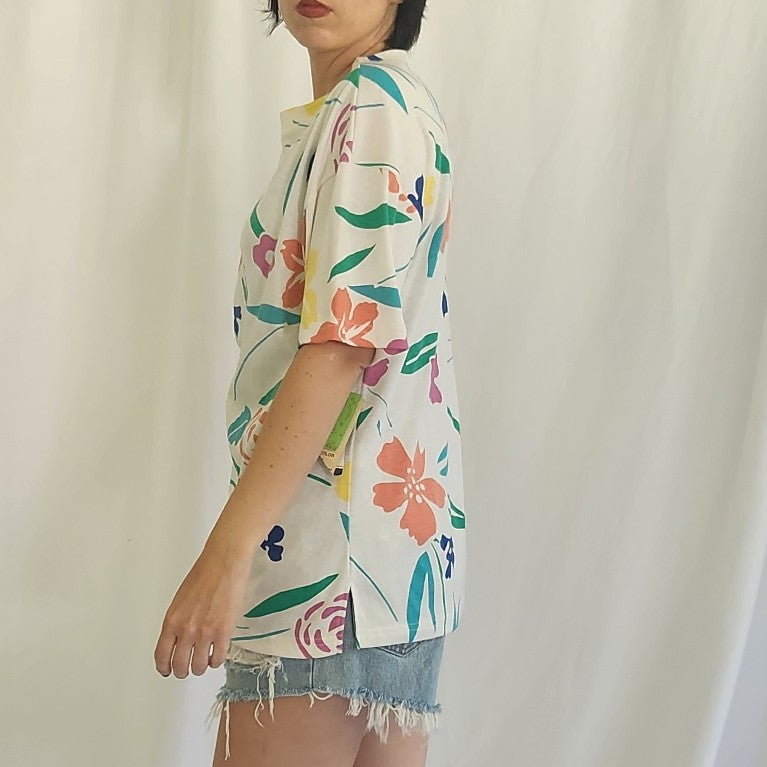 90s Deadstock White Floral Tee