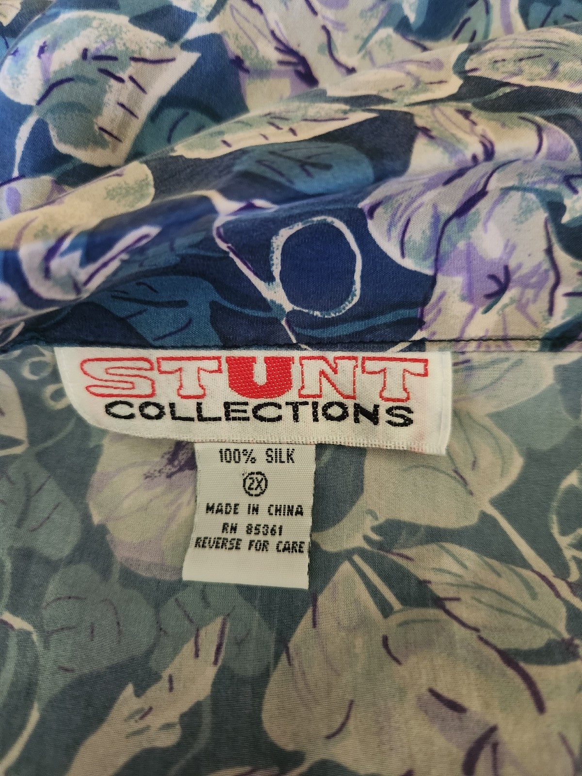 90s Blue Floral Silk Button Down