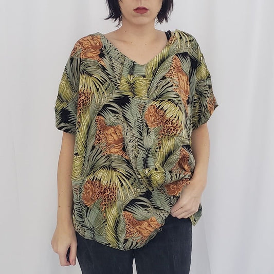 90s Jungle Print Rayon Blouse