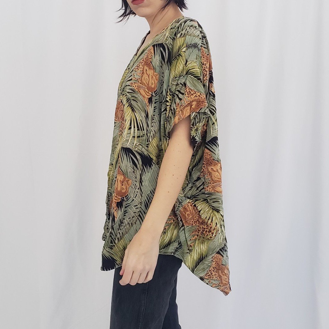 90s Jungle Print Rayon Blouse